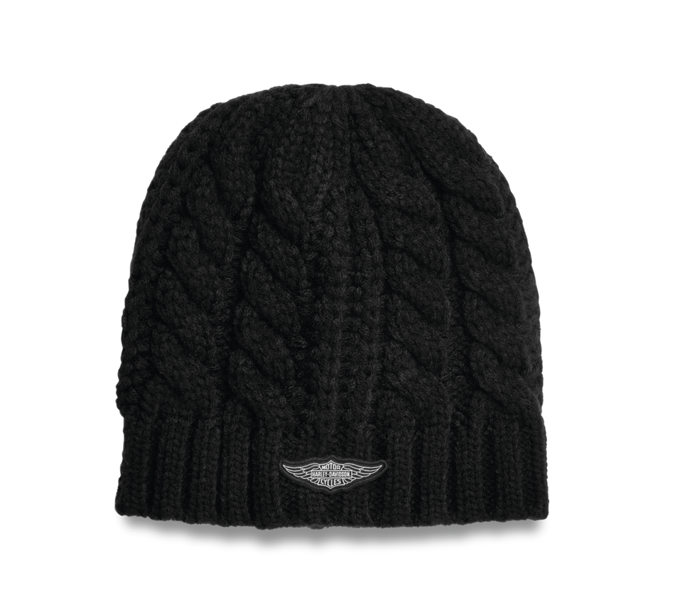Harley-Davidson® Women's Silver Wing Knit Hat and Glove Set Black 97626-22VW Harley Davidson Direct