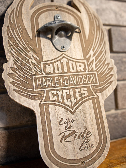 Décapsuleur magnétique en bois Harley-Davidson® Winged Bar &amp; Shield HDL-18570
